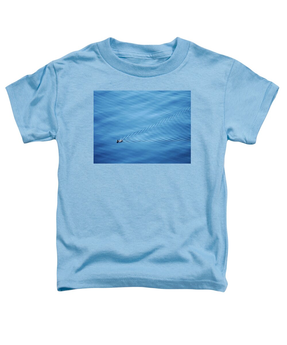 Blue Toddler T-Shirt featuring the photograph Little Duck Big Lake by Todd Bannor