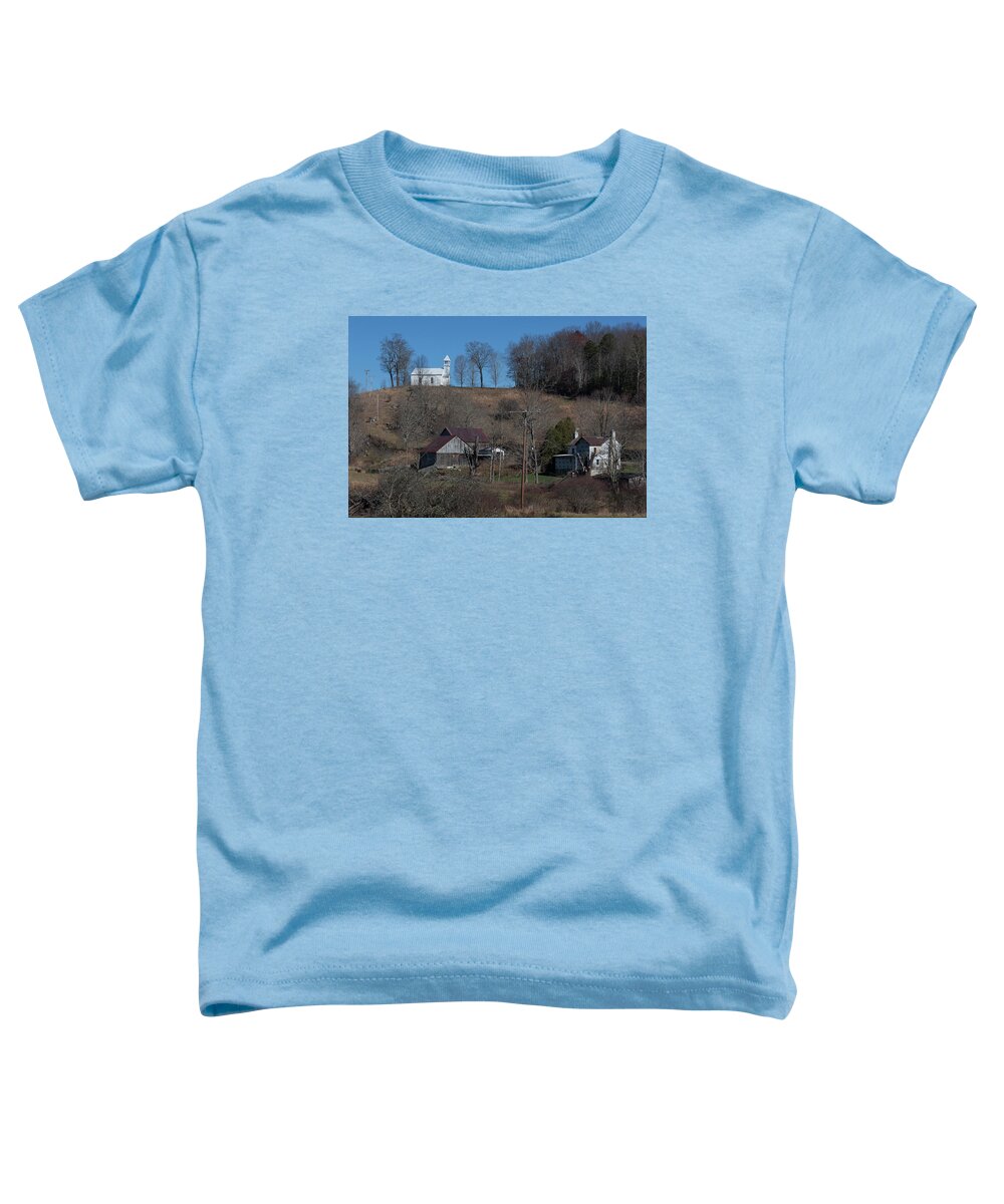 Photograph Toddler T-Shirt featuring the photograph Little White Church on the Hill II by Suzanne Gaff