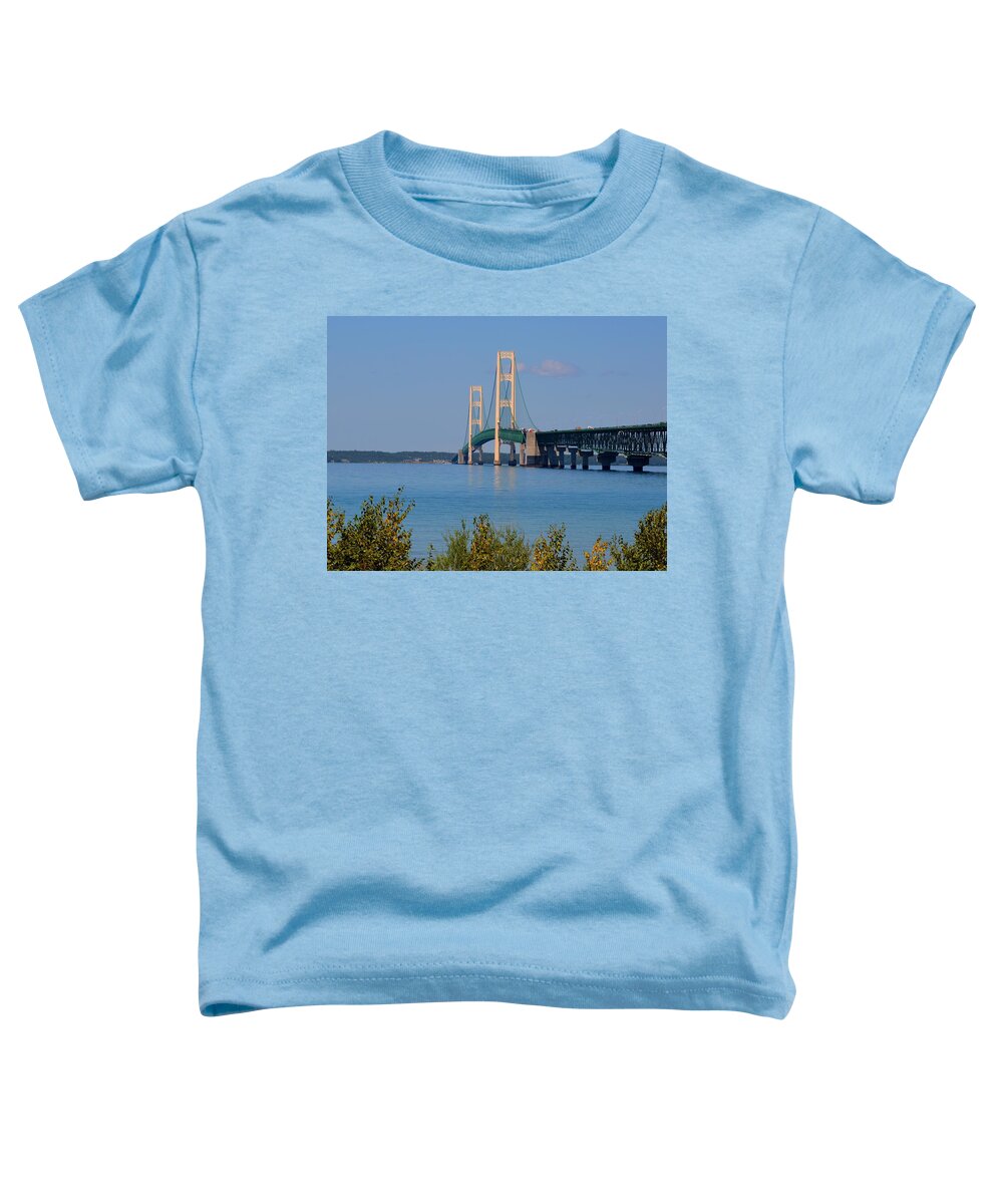 Michigan Toddler T-Shirt featuring the photograph Mackinac Bridge on a Sunny Afternoon by Keith Stokes