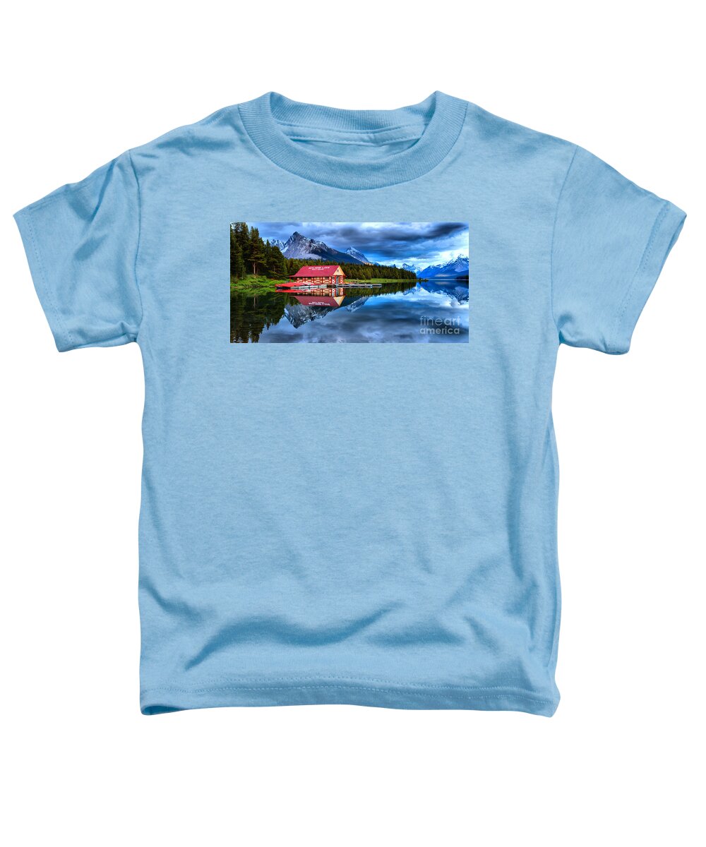 Maligne Lake Toddler T-Shirt featuring the photograph Malign Lake Blue Sunset by Adam Jewell
