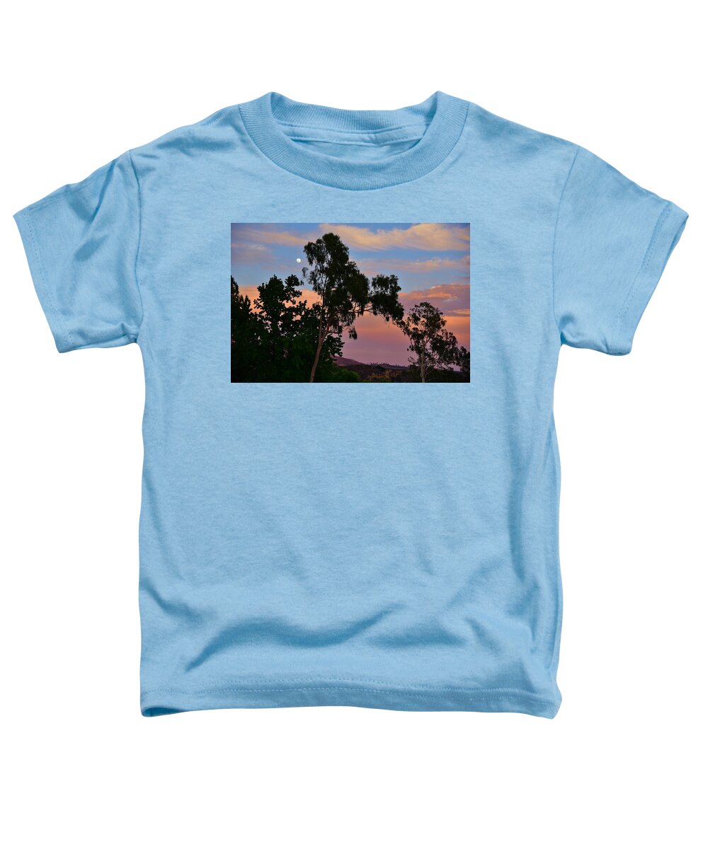 Linda Brody Toddler T-Shirt featuring the photograph Moonrise at Sunset 1 by Linda Brody