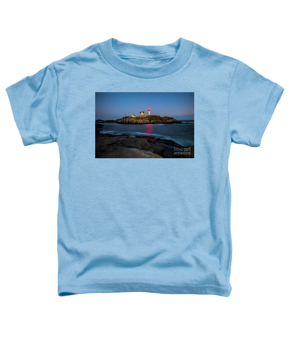Nubble Lighthouse After Sunset Toddler T-Shirt featuring the photograph Nubble Lighthouse After Sunset, Maine, Long Exposure by Felix Lai