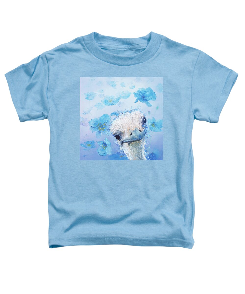 Ostrich Toddler T-Shirt featuring the painting Ostrich in a field of poppies by Jan Matson