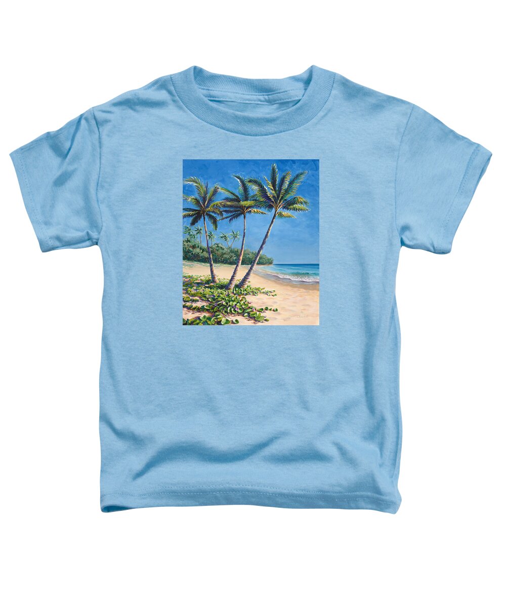 Hawaiian Palm Tree Landscape Toddler T-Shirt featuring the painting Tropical Paradise Landscape - Hawaii Beach and Palms Painting by K Whitworth