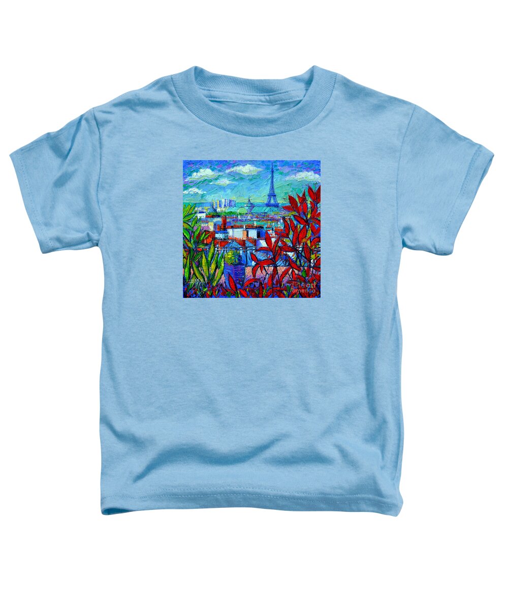 Paris Rooftops Toddler T-Shirt featuring the painting Paris Rooftops - View From Printemps Terrace  by Mona Edulesco