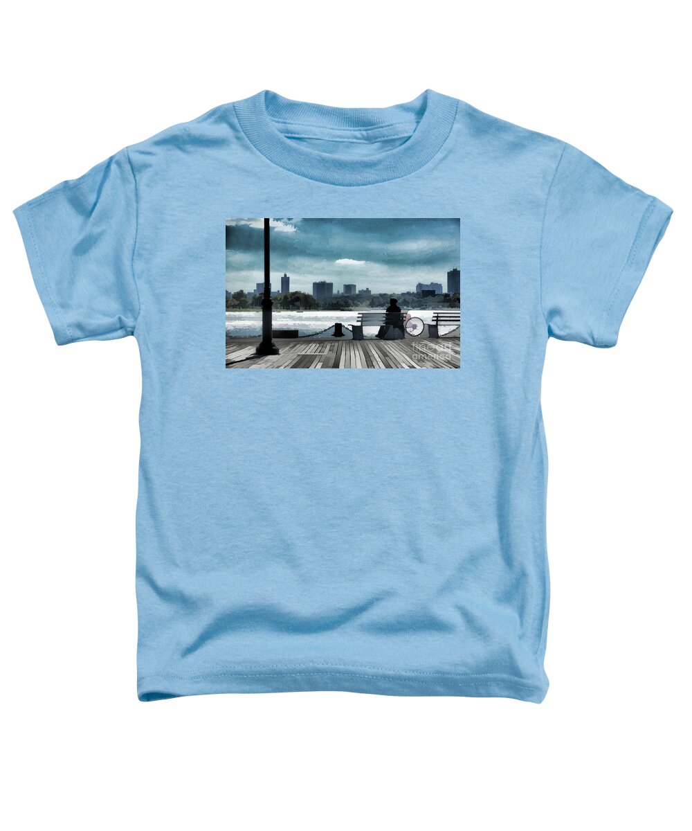 Park View Toddler T-Shirt featuring the photograph Park Bench Bicycle Man Rest by Chuck Kuhn