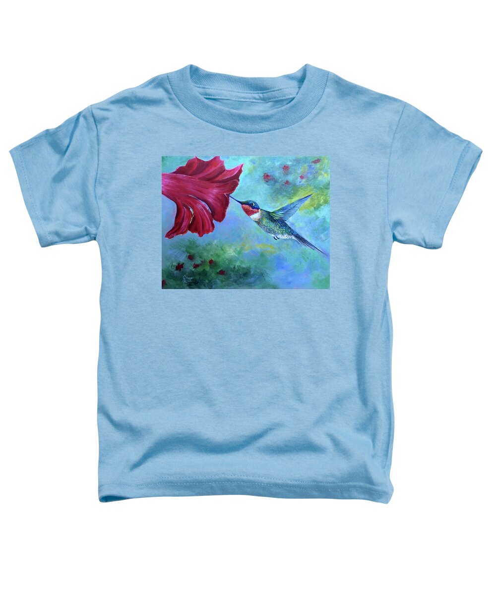 Hummingbird Toddler T-Shirt featuring the painting Petal Pusher by Jane Ricker