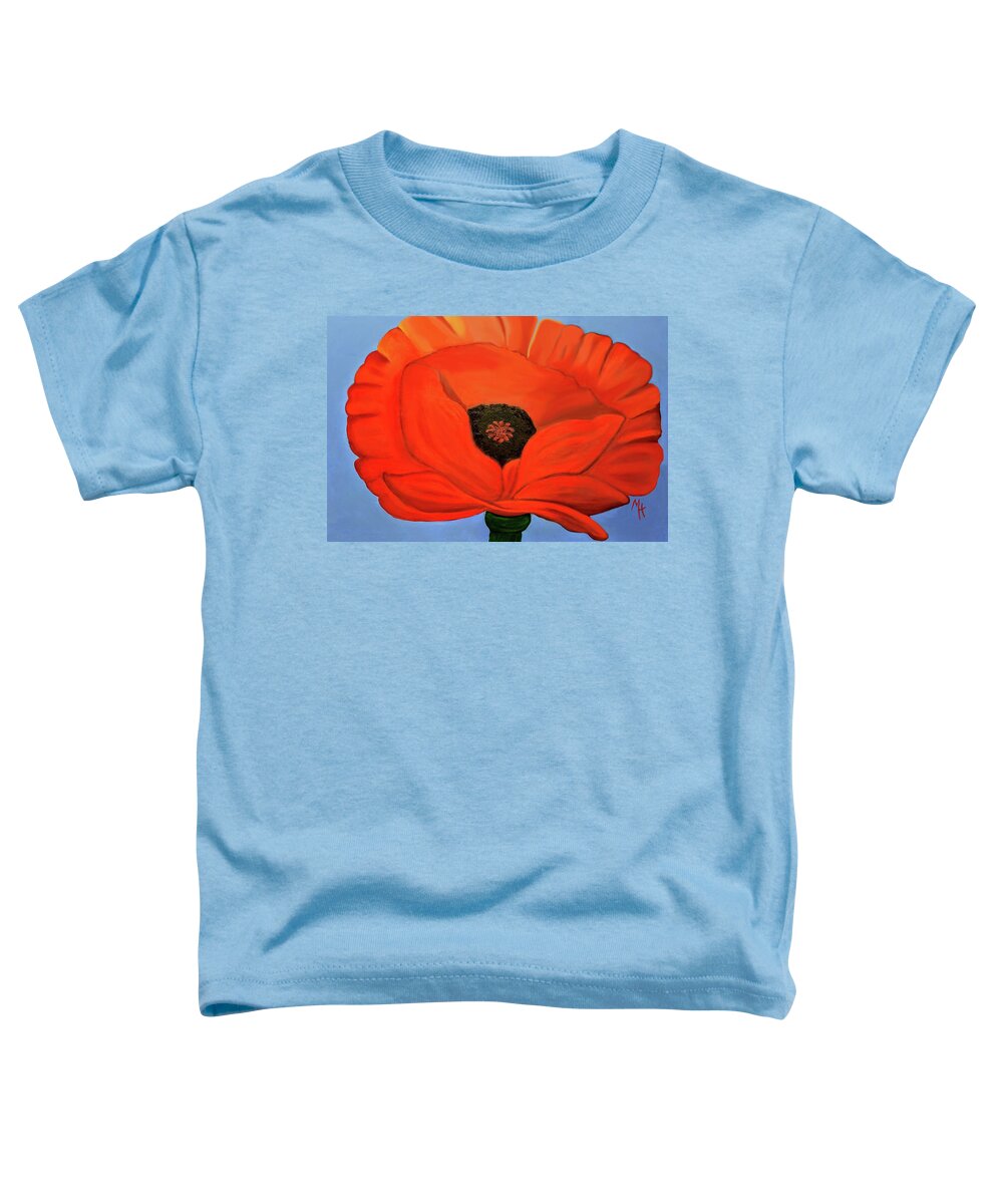 Red Toddler T-Shirt featuring the painting Red Poppy With Style by Margaret Harmon