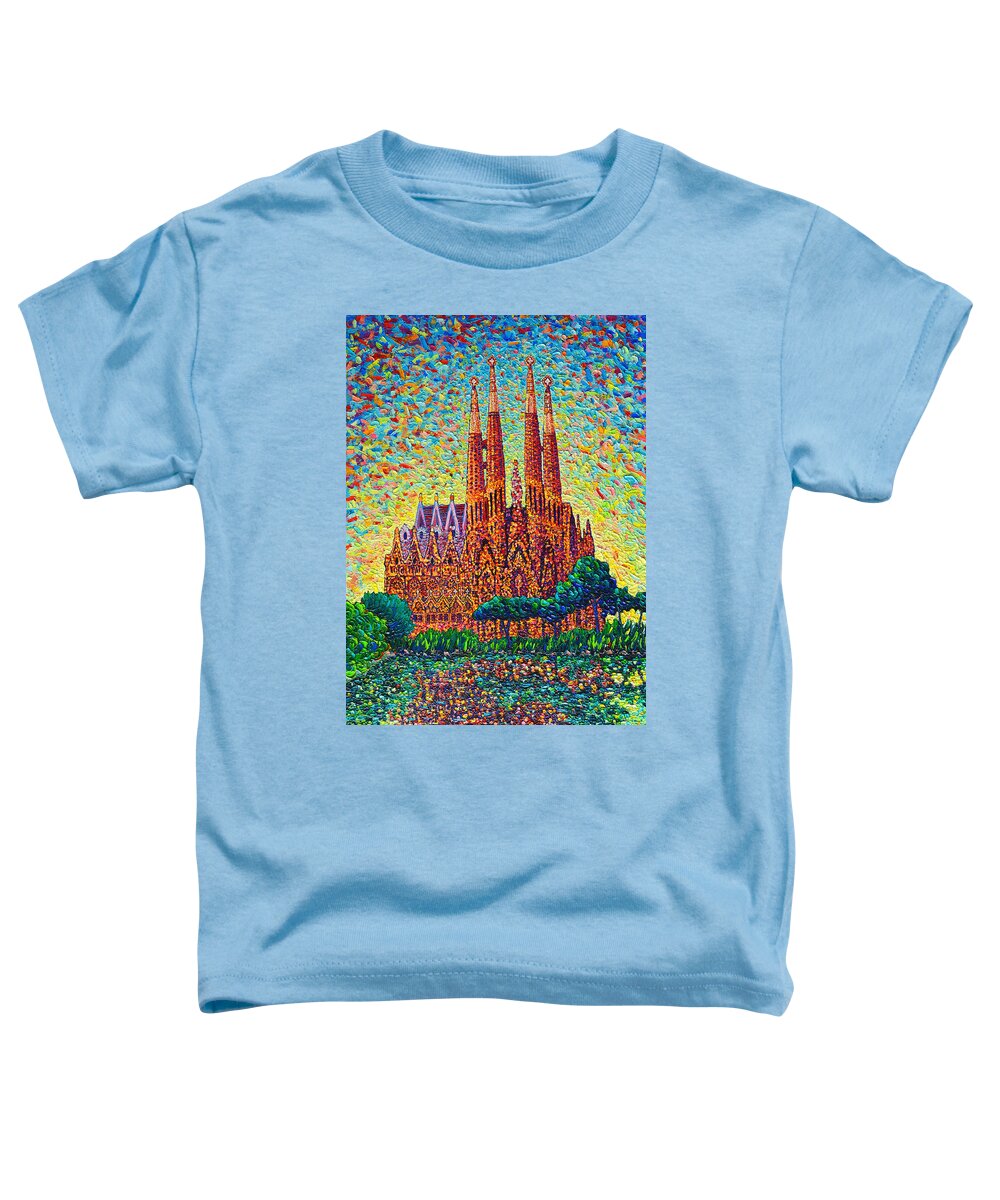 Sagrada Toddler T-Shirt featuring the painting Sagrada Familia Barcelona Modern Impressionist Palette Knife Oil Painting By Ana Maria Edulescu by Ana Maria Edulescu