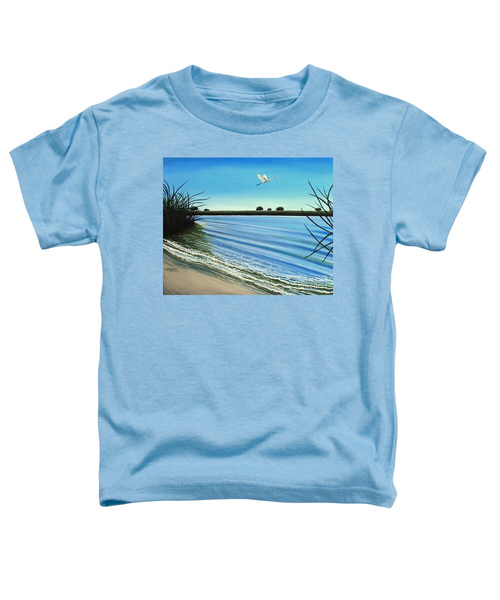 Beach Toddler T-Shirt featuring the painting Sandy Beach by Elizabeth Robinette Tyndall