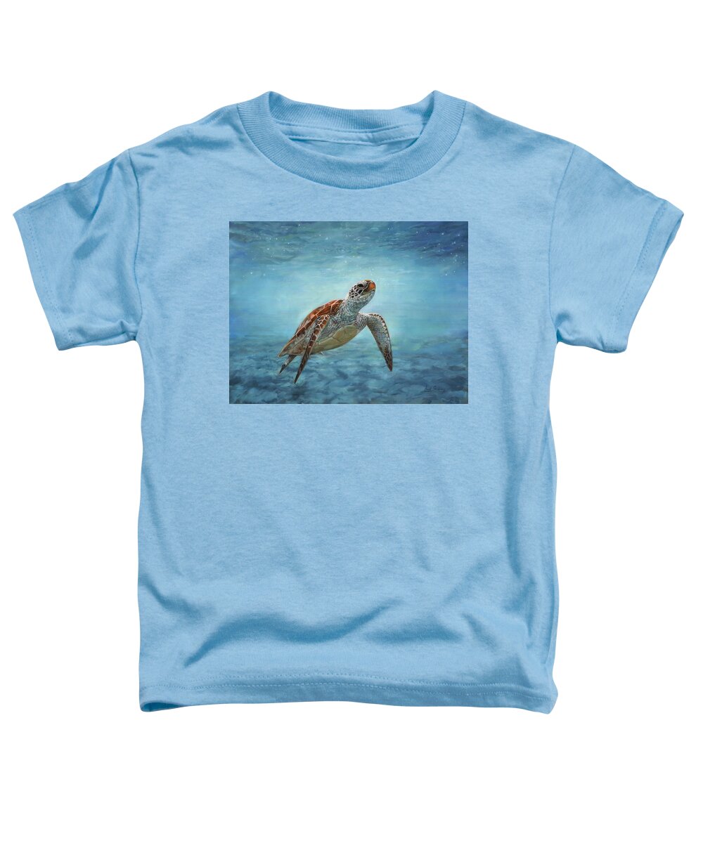 Sea Turtle Toddler T-Shirt featuring the painting Sea Turtle by David Stribbling