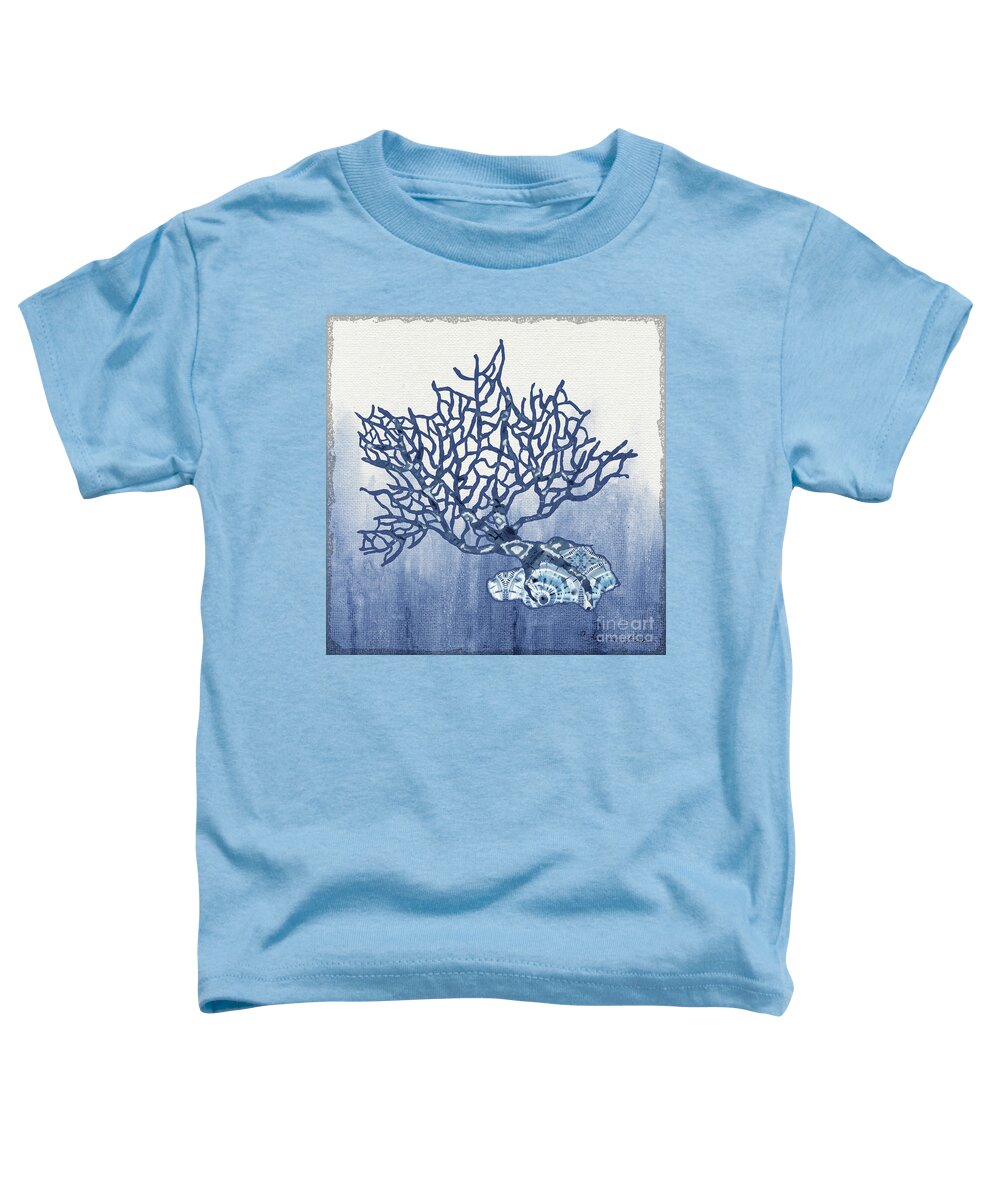 Blue Coral Toddler T-Shirt featuring the painting Shibori Blue 5 - Patterned Blue Sea Coral on Rock over Indigo Ombre Wash by Audrey Jeanne Roberts