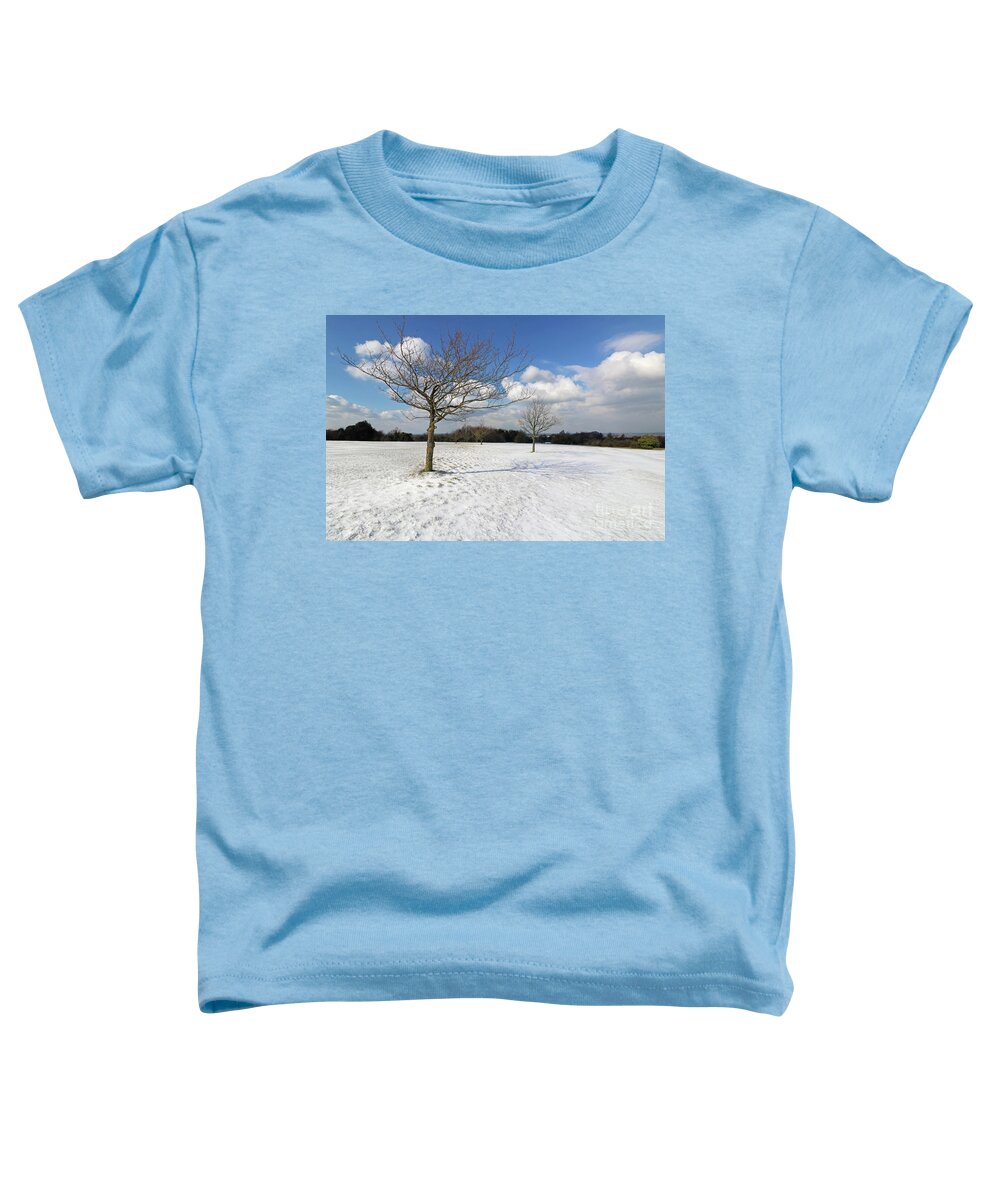 Snow And Sunshine On Epsom Downs Surrey Landscape Snowy Scene Toddler T-Shirt featuring the photograph Snow and Sunshine on Epsom Downs Surrey 10 by Julia Gavin
