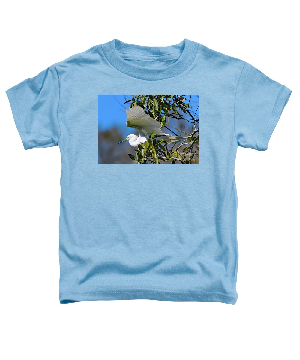 Nature Toddler T-Shirt featuring the photograph Snowy Egret Taking Flight - Egretta Thula by DB Hayes