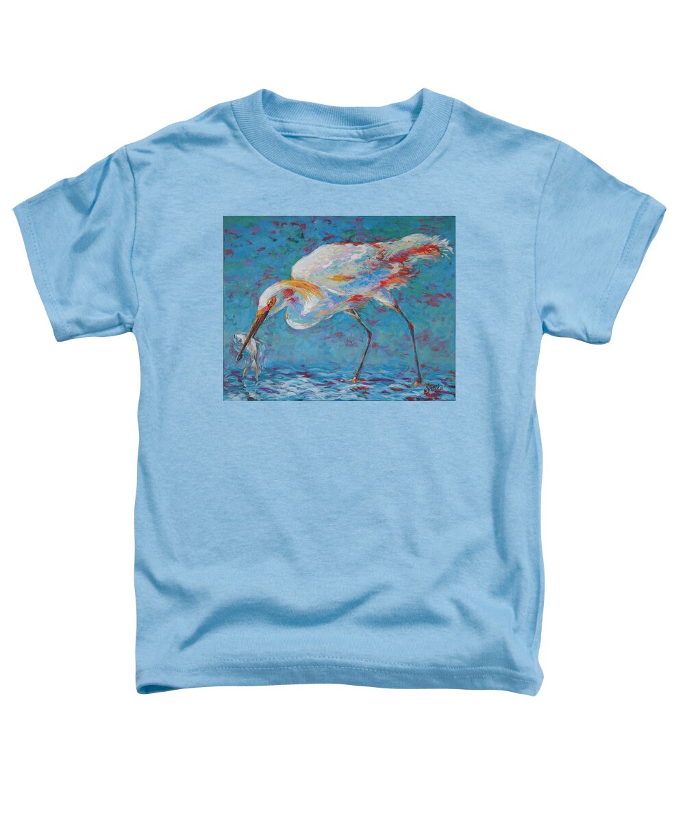 Bird Toddler T-Shirt featuring the painting Snowy Egret's Prized Catch by Jyotika Shroff