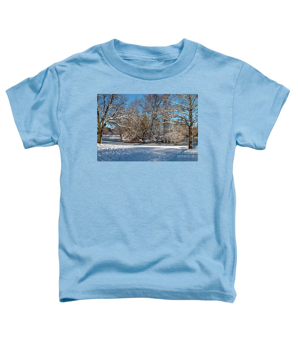 Landscape Toddler T-Shirt featuring the photograph Snowy Island by Baggieoldboy