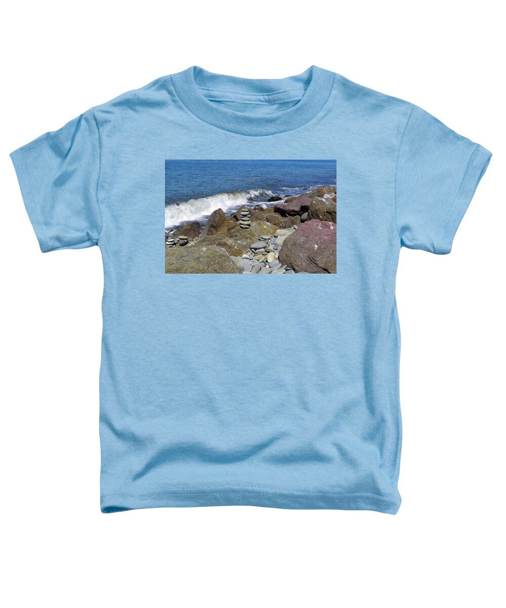 Stacked Rocks Toddler T-Shirt featuring the photograph Stacked against the Waves by Tikvah's Hope