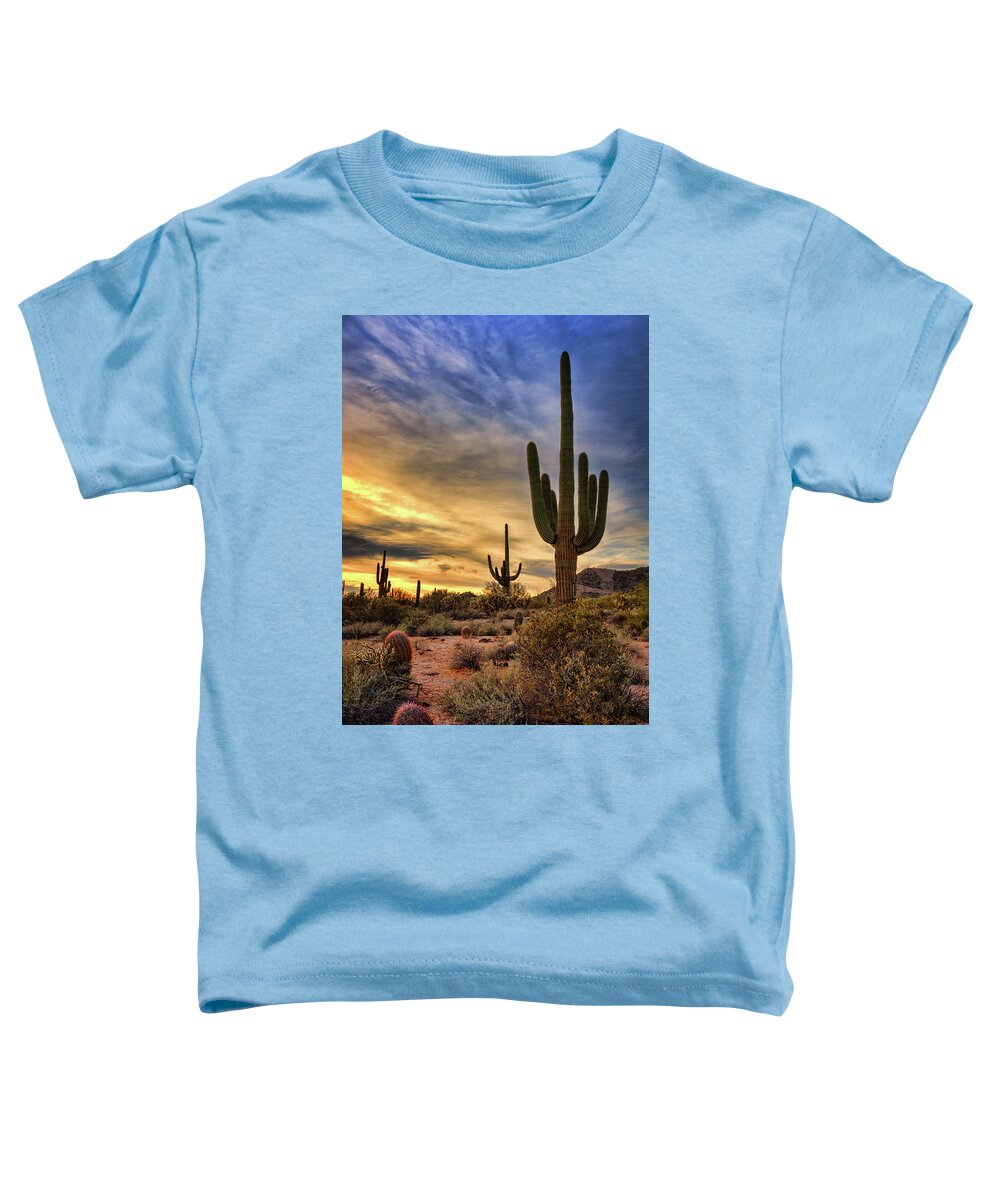 Saguaro Sunset Toddler T-Shirt featuring the photograph Standing Tall At Sunset by Saija Lehtonen