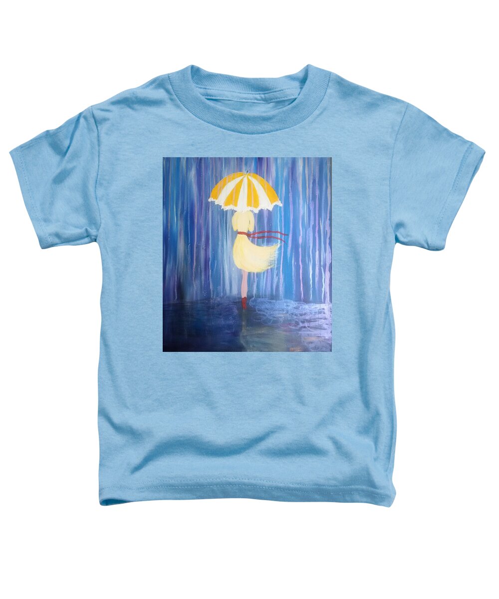 Yellow Umbrella Toddler T-Shirt featuring the painting Sunshine in the Rain by Lynne McQueen