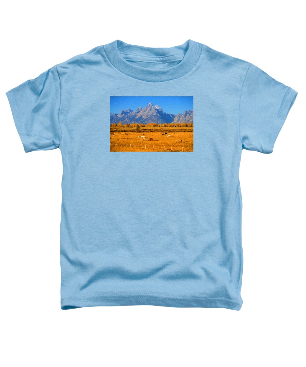 Tetons Toddler T-Shirt featuring the photograph Tetons and Horses by Greg Norrell