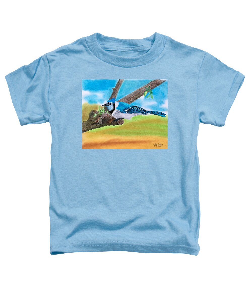 Birds Toddler T-Shirt featuring the drawing The blue jay by Tony Clark