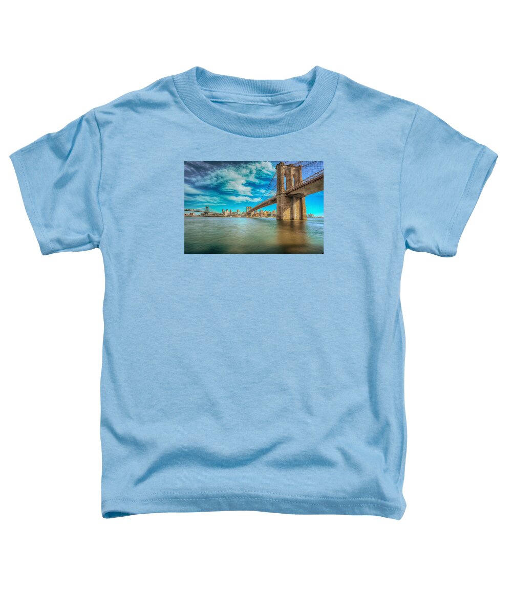 Brooklyn Bridge New York City Landmark History High Dynamic Range Long Slow Shutter Canon 6d Toddler T-Shirt featuring the photograph To Brooklyn and Back by Paul Watkins