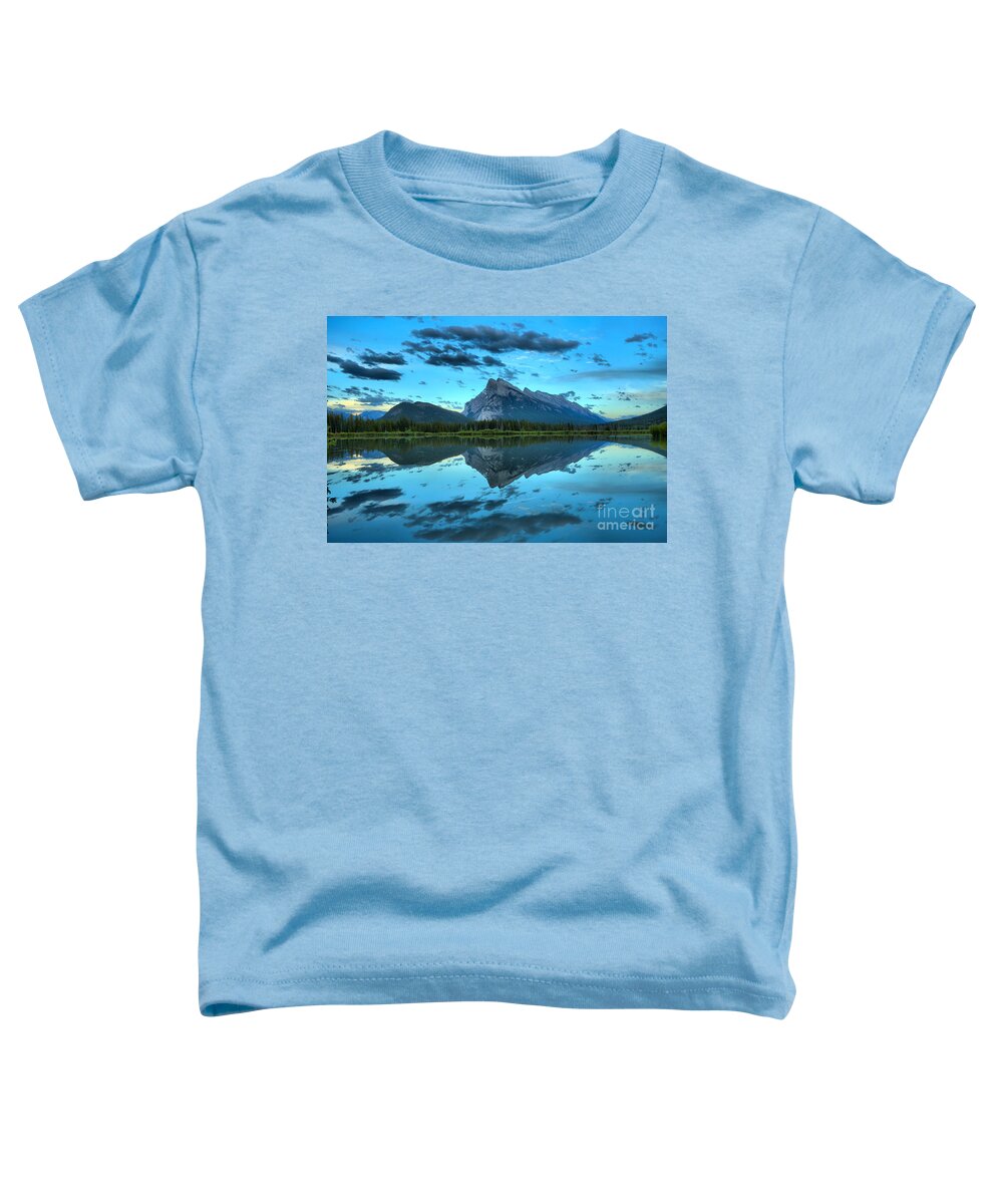 Vermilion Lake Toddler T-Shirt featuring the photograph Vermilion Lakes Blue Sunset by Adam Jewell