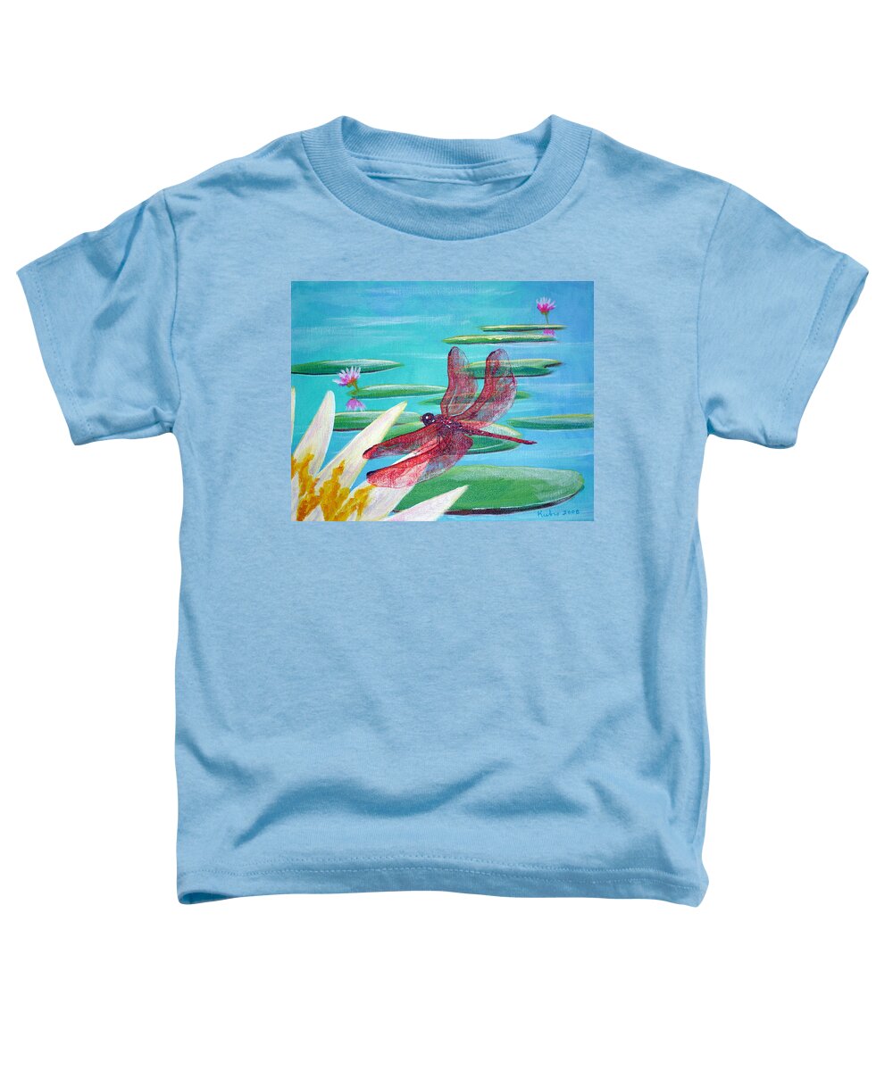 Water Toddler T-Shirt featuring the painting Water Lilies and Dragonfly by Susan Kubes