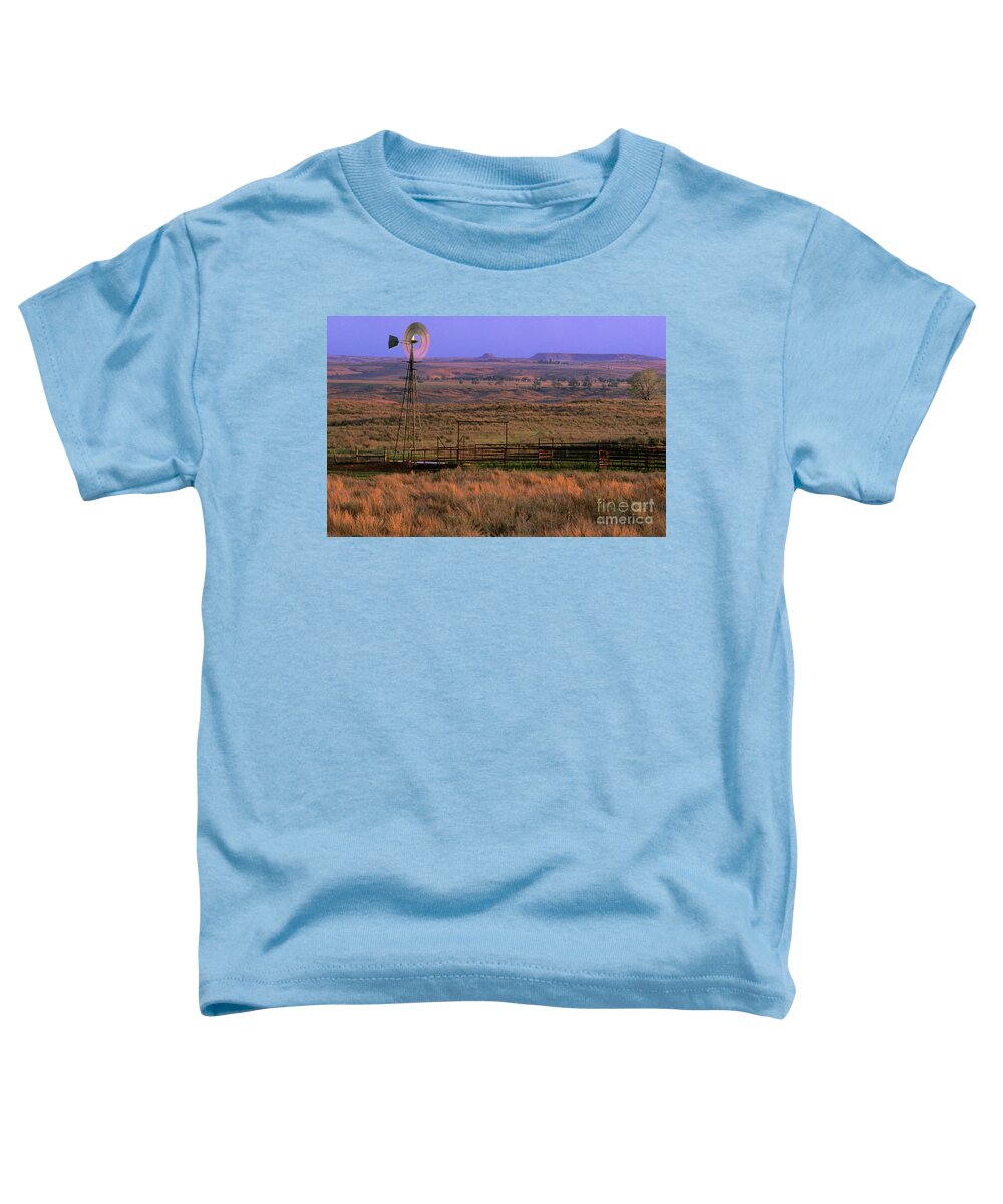 Dave Welling Toddler T-Shirt featuring the photograph Windmill Cattle Fencing Texas Panhandle by Dave Welling