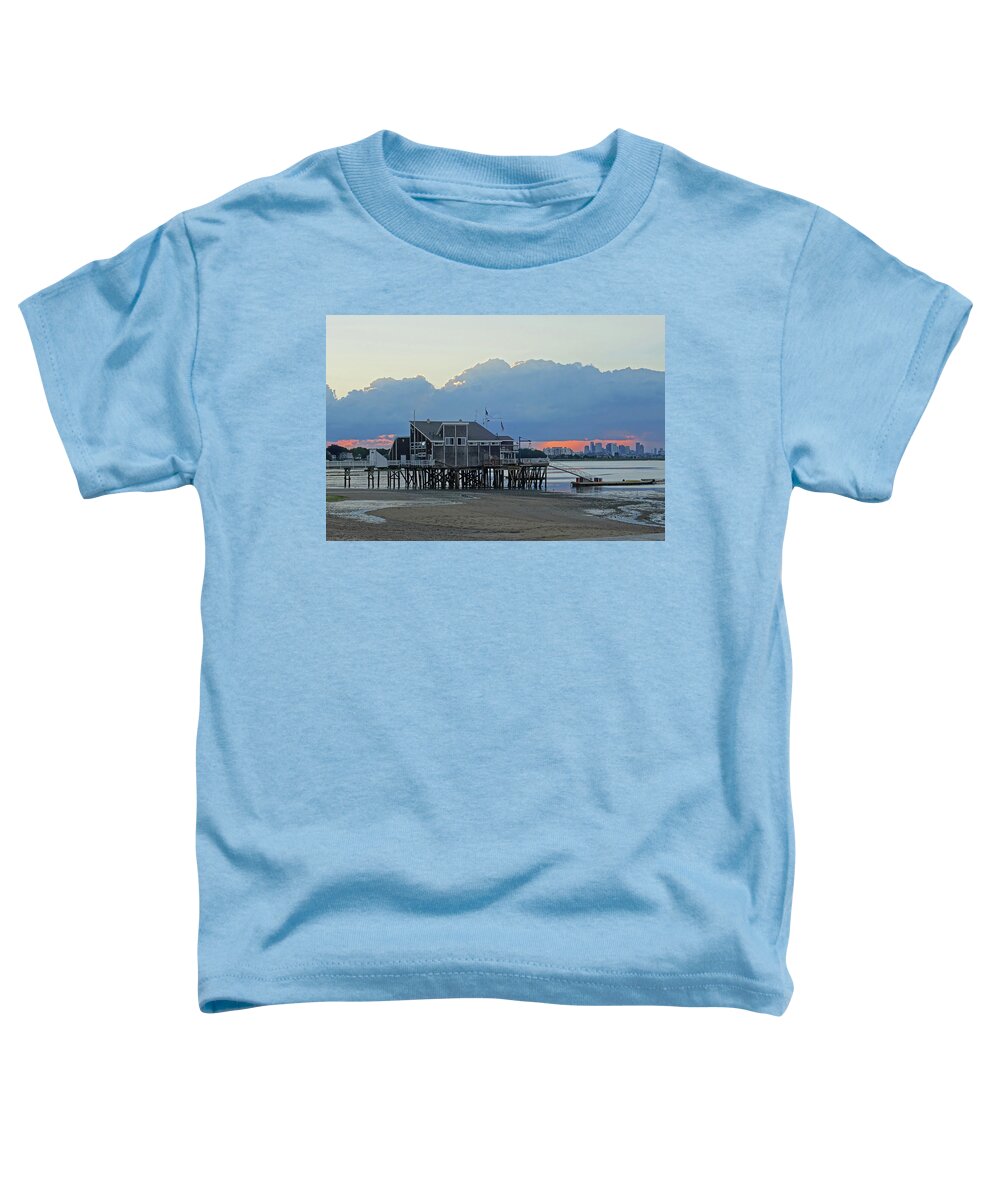 Quincy Toddler T-Shirt featuring the photograph Wollaston Beach Quincy MA Sunset Boston Skyline Quincy MA by Toby McGuire