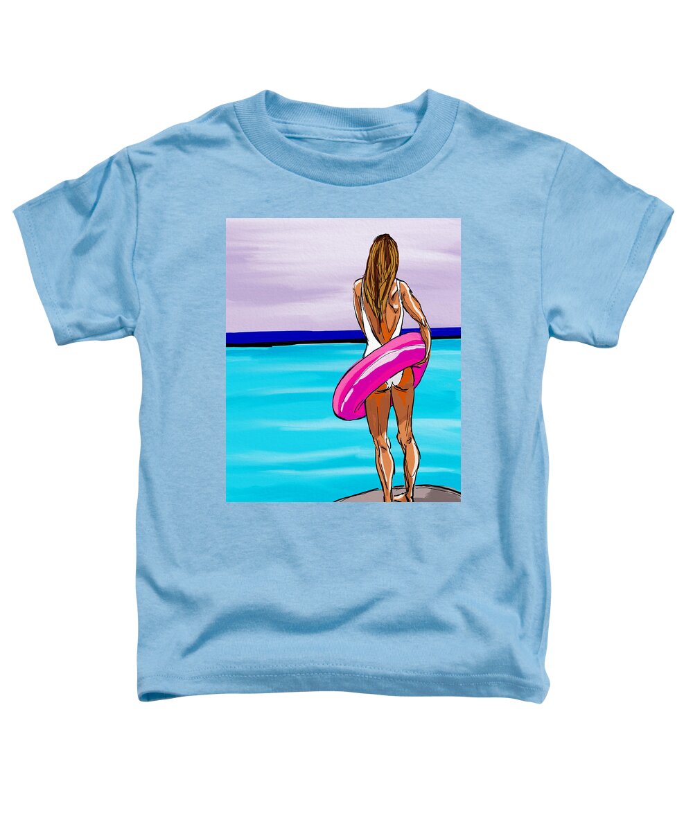 Beach Toddler T-Shirt featuring the digital art Woman With A Float by Michael Kallstrom