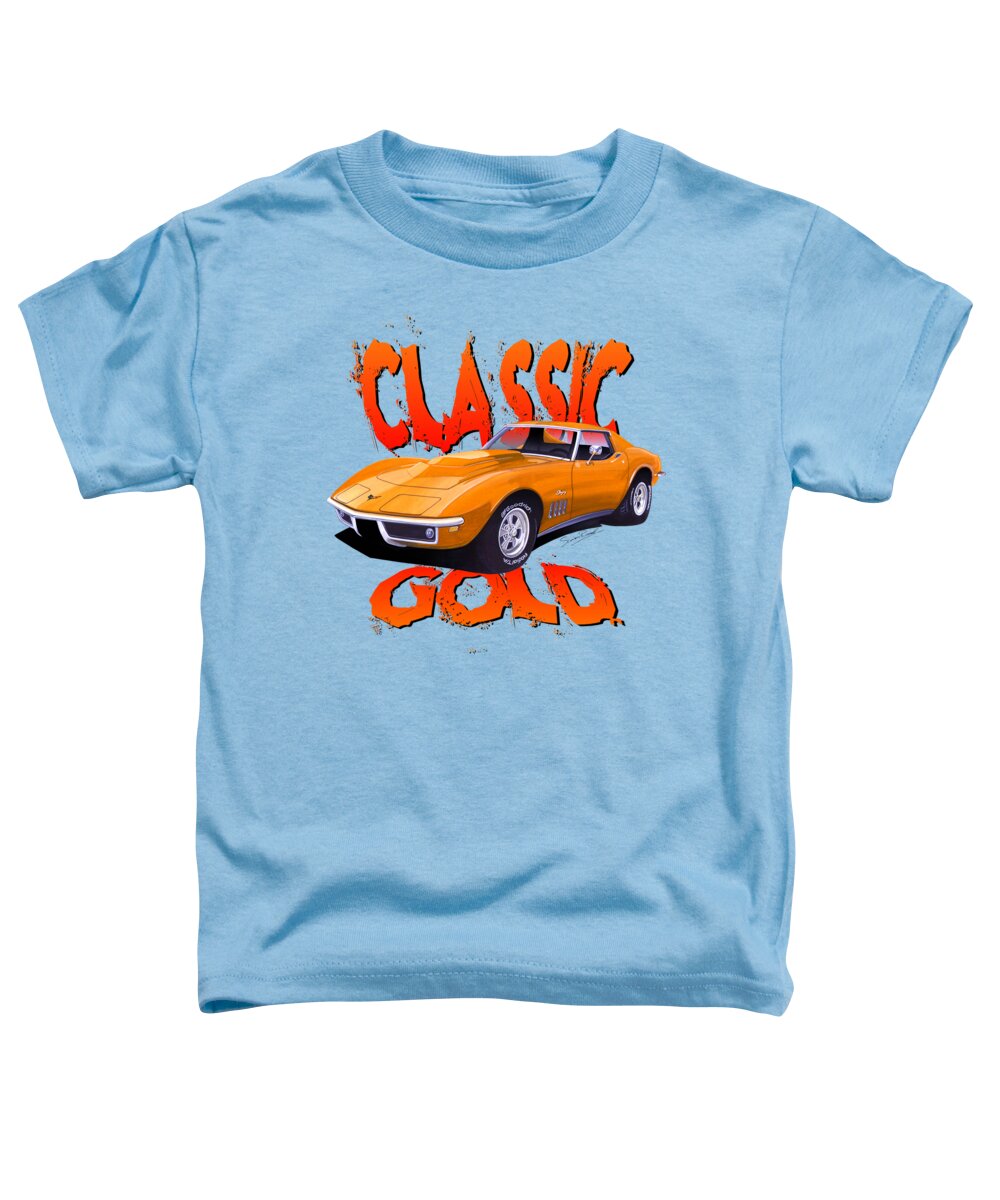 Chevrolet Toddler T-Shirt featuring the mixed media Classic Gold Corvette C3-Tee by Simon Read