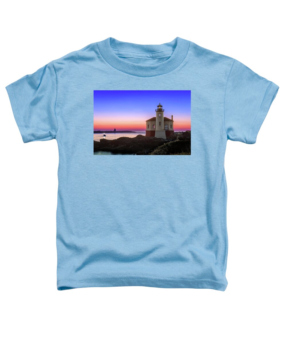 Lighthouse Toddler T-Shirt featuring the photograph Crab Boat At The Bandon Lighthouse by James Eddy