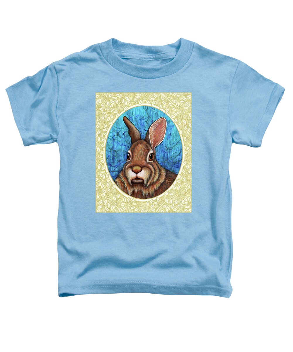 Animal Portrait Toddler T-Shirt featuring the painting Eastern Cottontail Portrait - Cream Border by Amy E Fraser