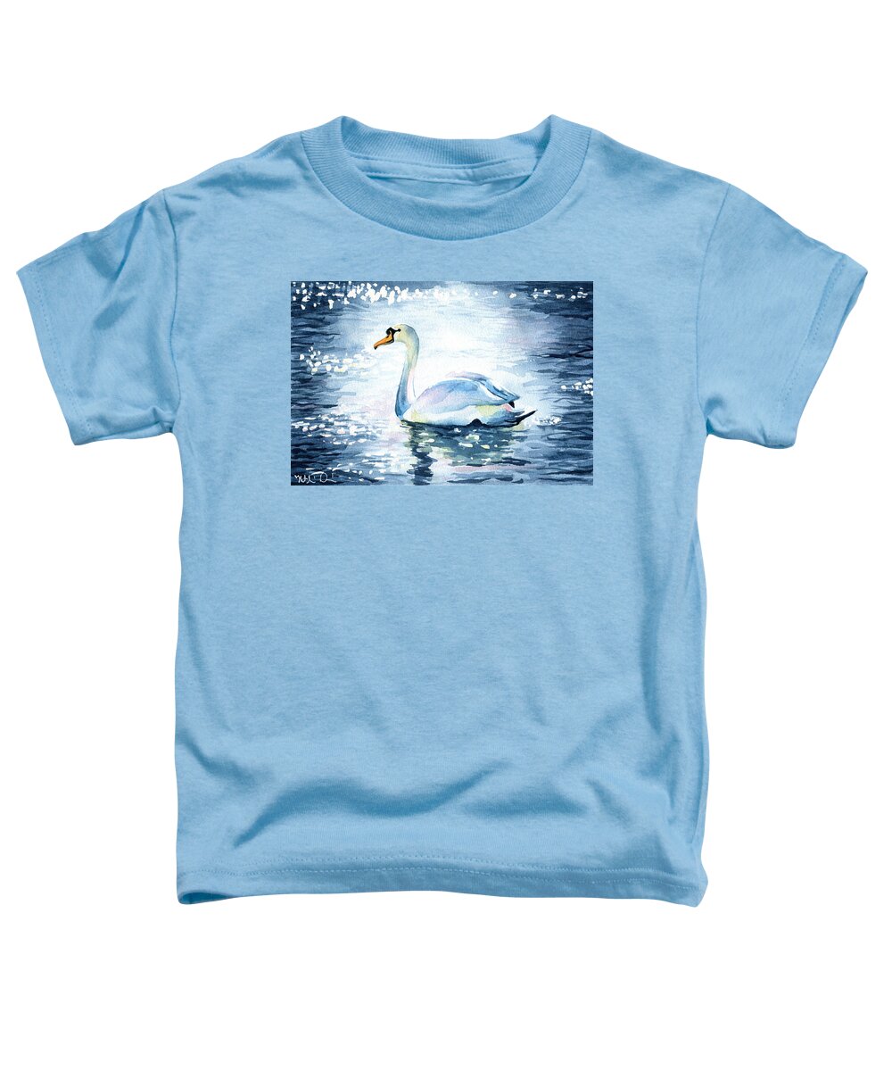 Swan Toddler T-Shirt featuring the painting Elegance In Motion - Swan Painting by Dora Hathazi Mendes