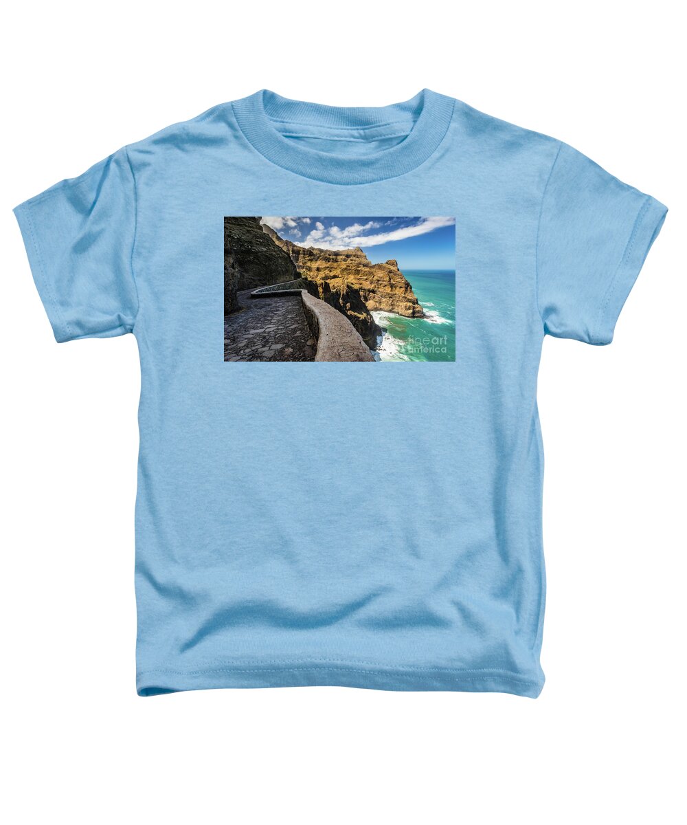 Cliff Toddler T-Shirt featuring the photograph Scenic route to Fontainhas, Santo Antao, Cape Verde by Lyl Dil Creations