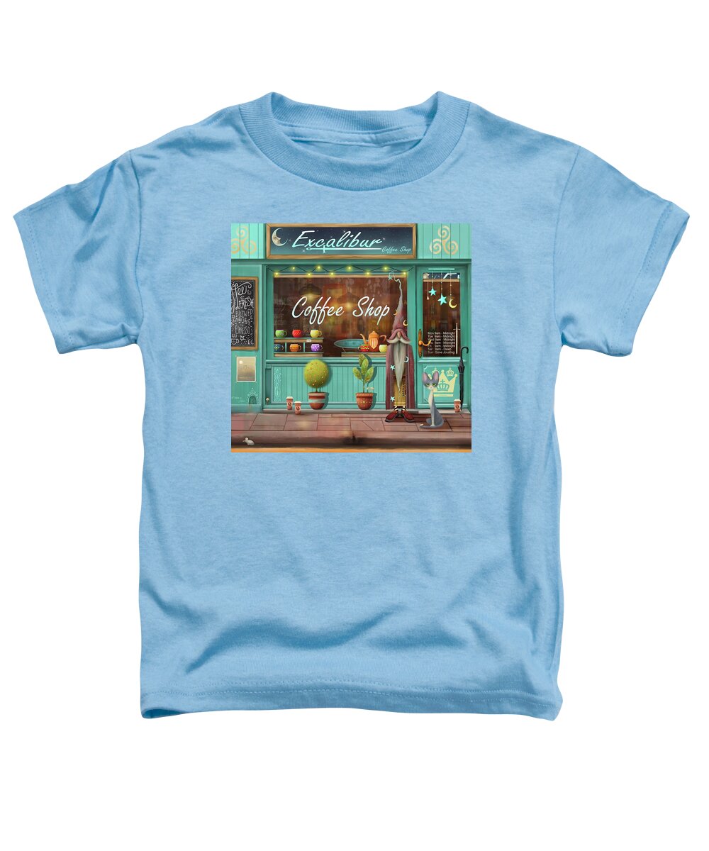 Coffee Shop Toddler T-Shirt featuring the painting Excalibur Coffee Shop by Joe Gilronan