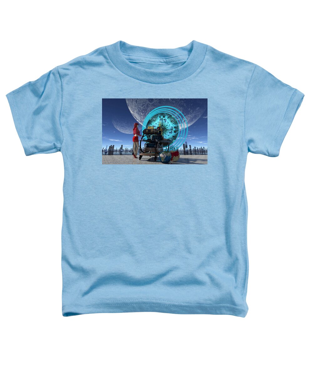 H.g.wells Time Machine Toddler T-Shirt featuring the digital art Fembot and her time machine by Richard Hopkinson