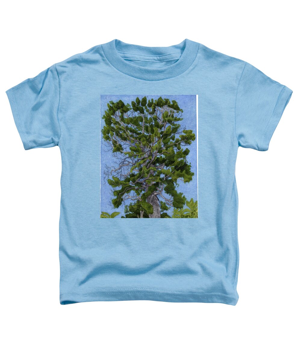 Landscape Toddler T-Shirt featuring the mixed media Green Tree, Hot Day by Alice Ann Barnes