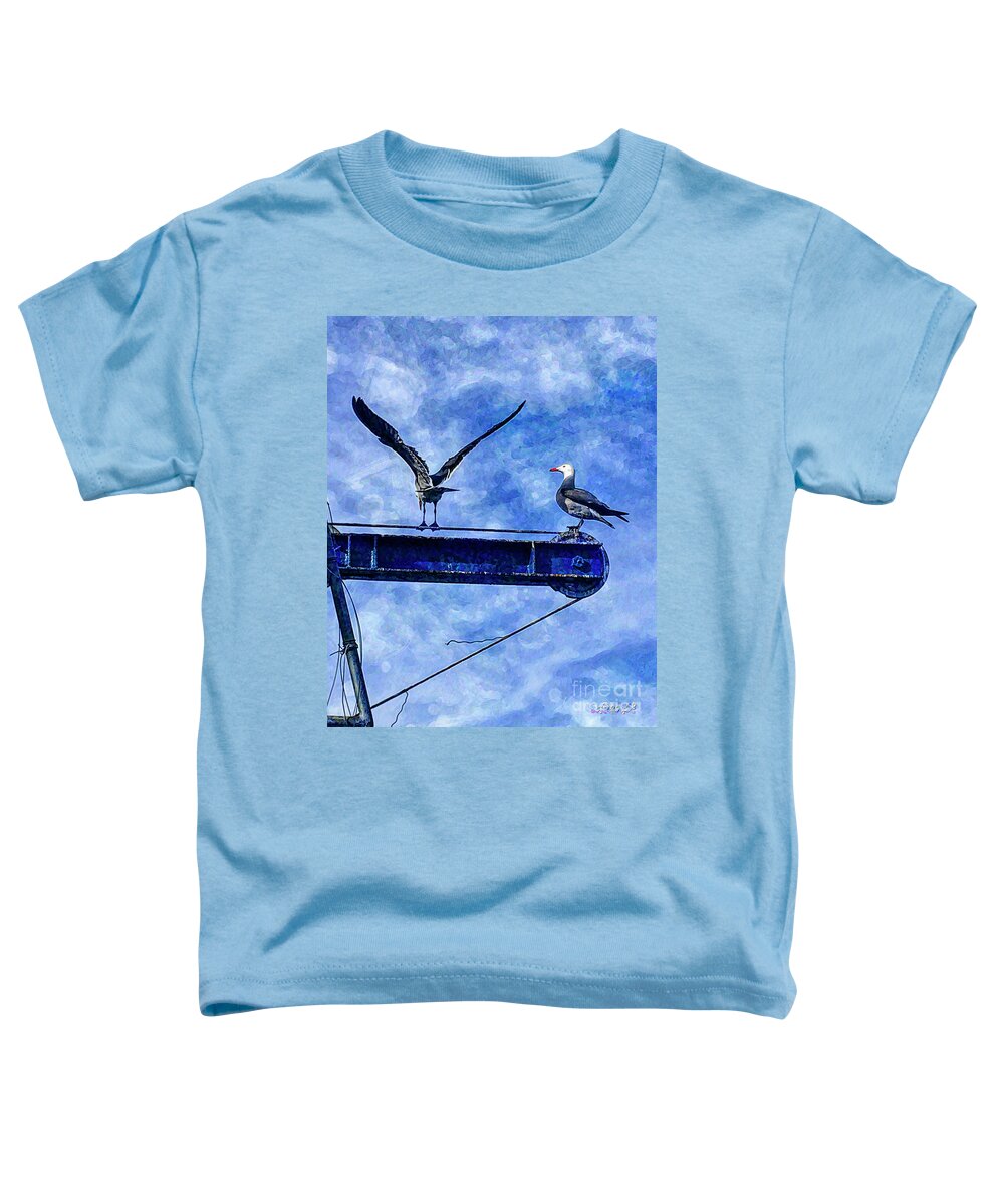 Ports O' Call Toddler T-Shirt featuring the digital art High Diving Gulls by Rhonda Strickland