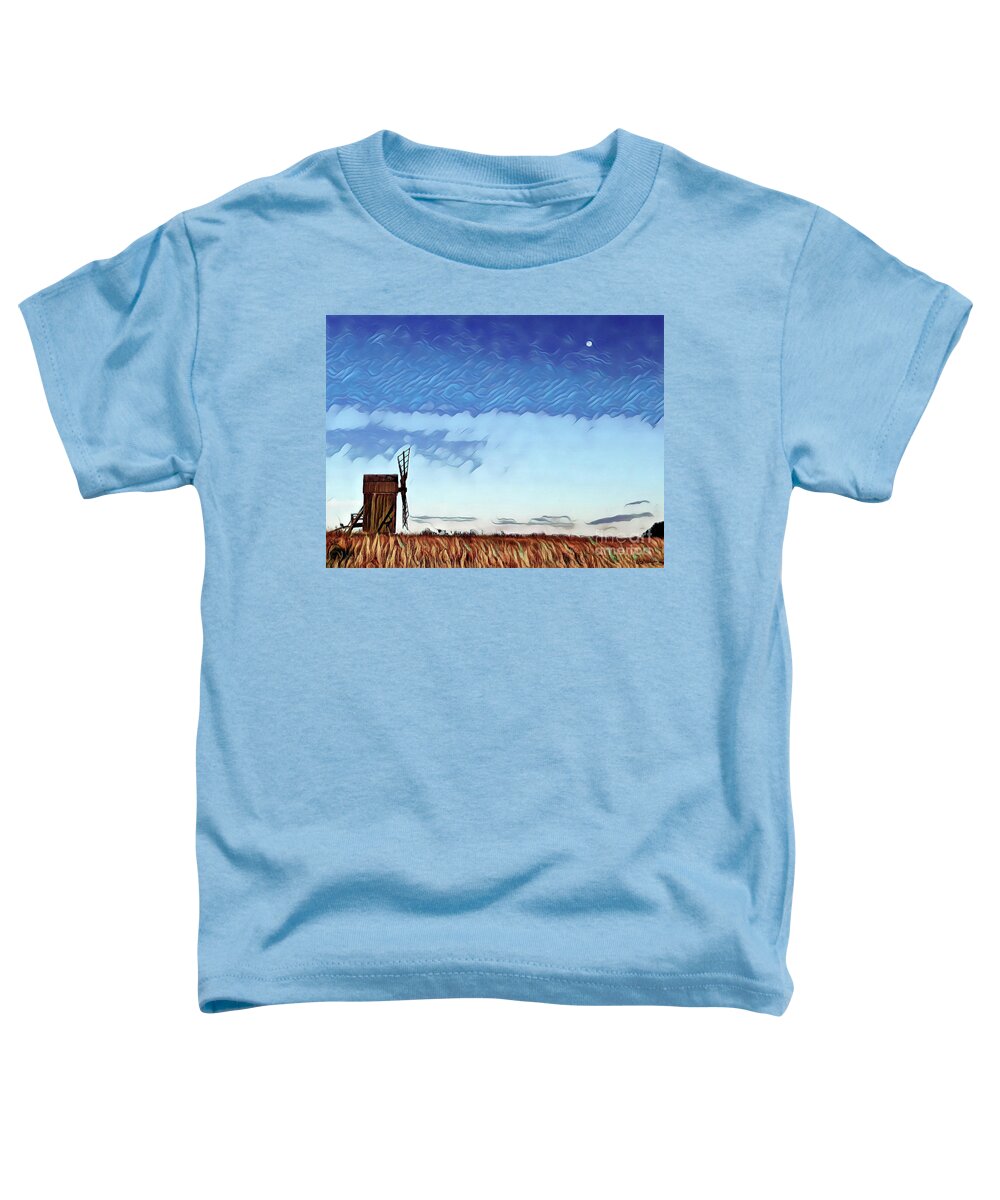 Mill Toddler T-Shirt featuring the digital art Moon and Windmill by Elaine Berger