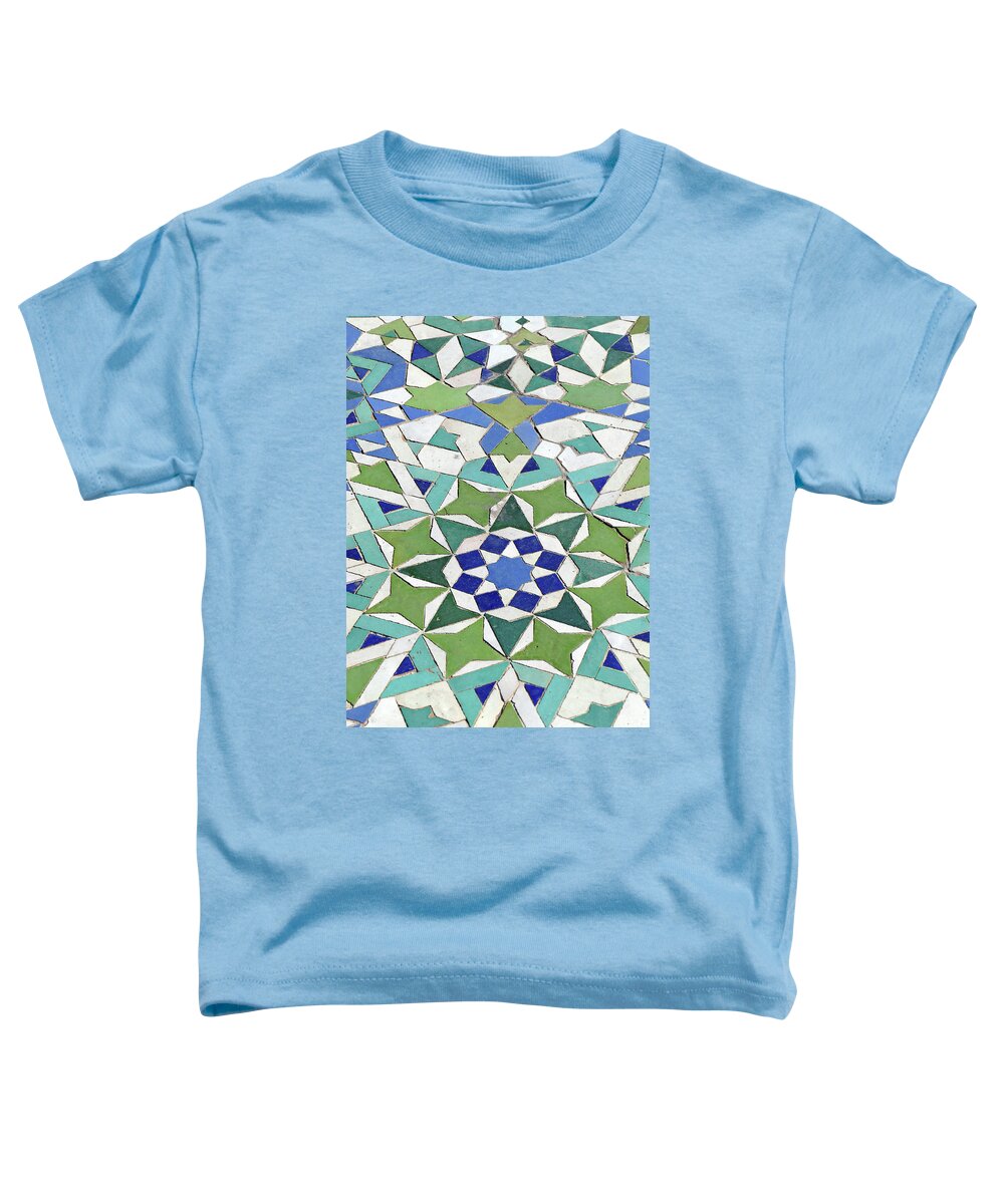 Arabic Toddler T-Shirt featuring the photograph Mosaic exterior decorations of the Hassan II mosque by Steve Estvanik