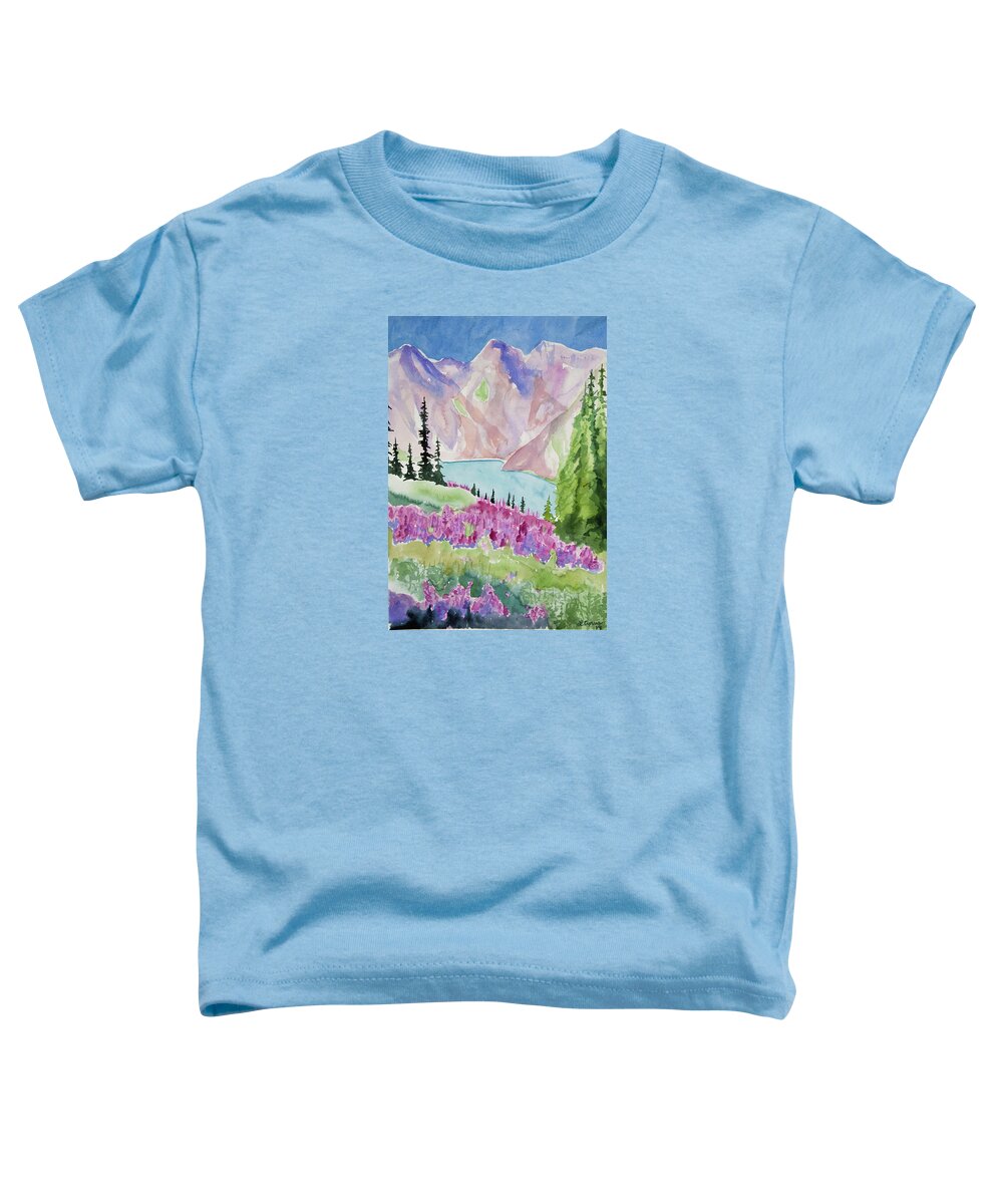 Blue Lakes Toddler T-Shirt featuring the painting Original Watercolor - Blue Lakes Summer by Cascade Colors