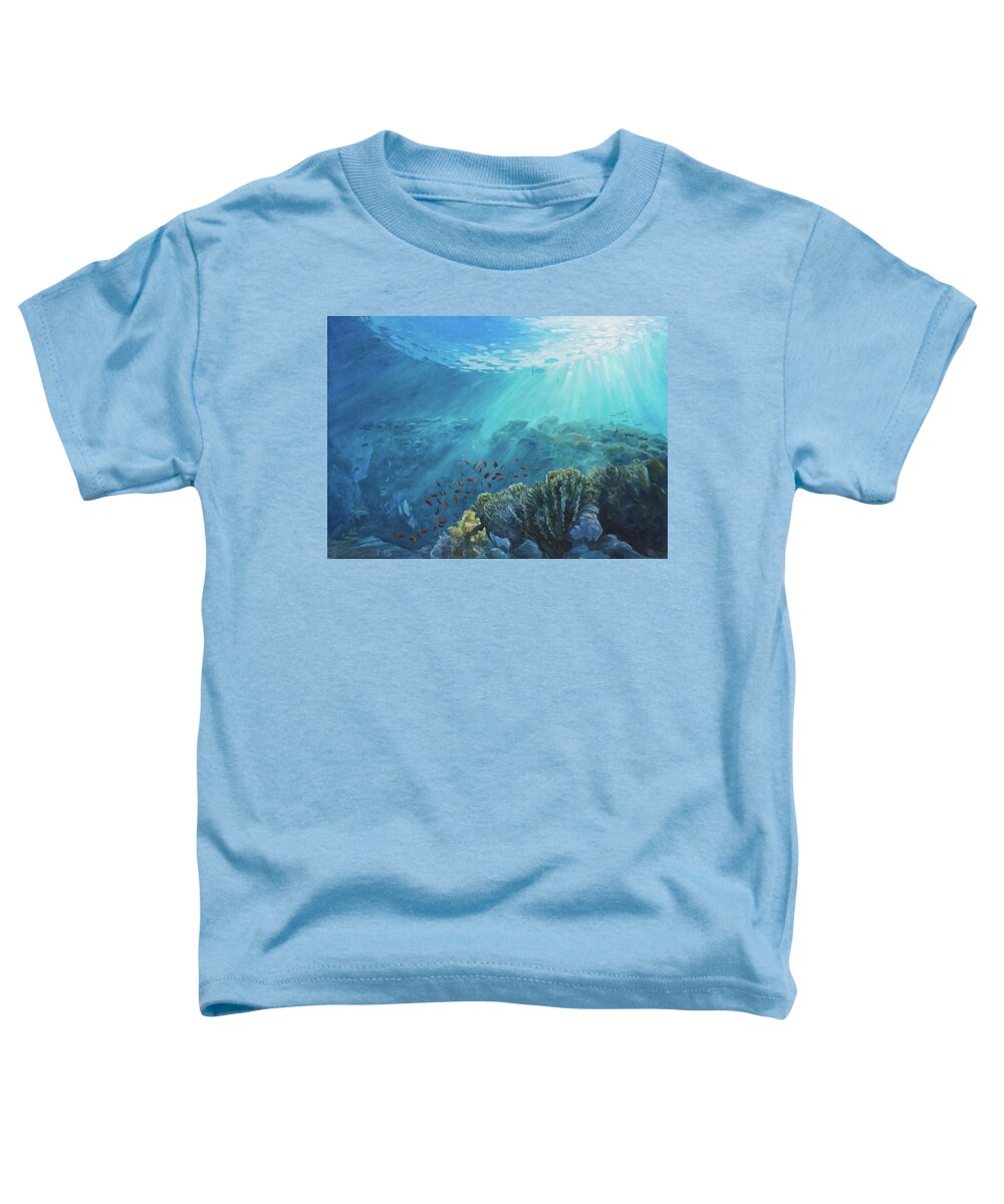 Sea Toddler T-Shirt featuring the painting Red fishes running free by Marco Busoni