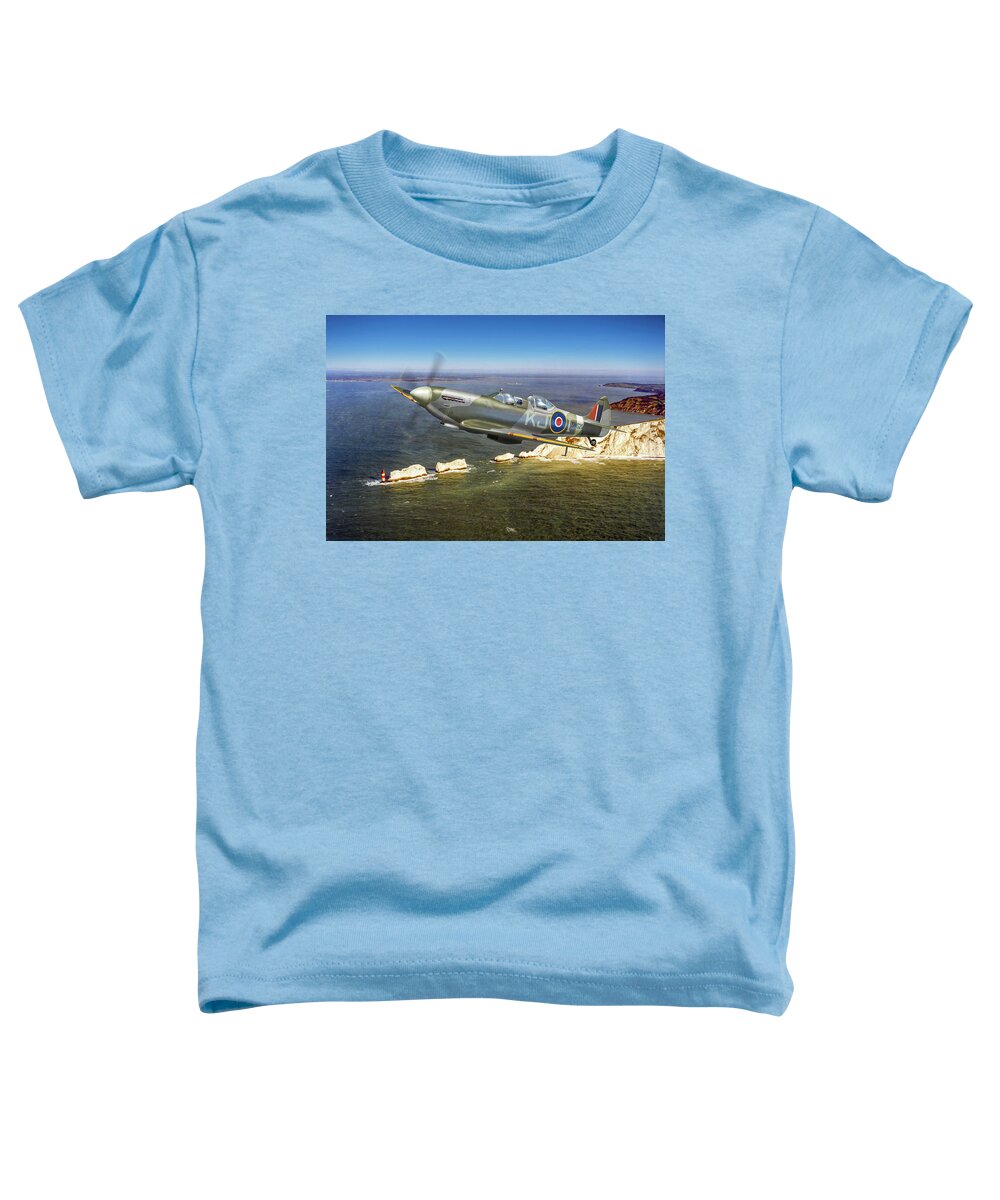 Spitfire Tr 9 Toddler T-Shirt featuring the photograph Spitfire Tr 9 over The Needles by Gary Eason