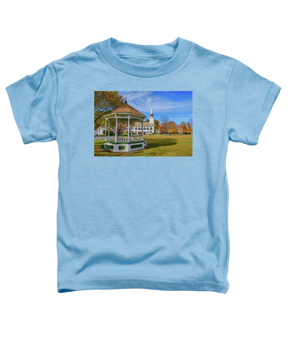 Townshend Toddler T-Shirt featuring the photograph Townshend VT Autumn Day Church Vermont Gazebo by Toby McGuire