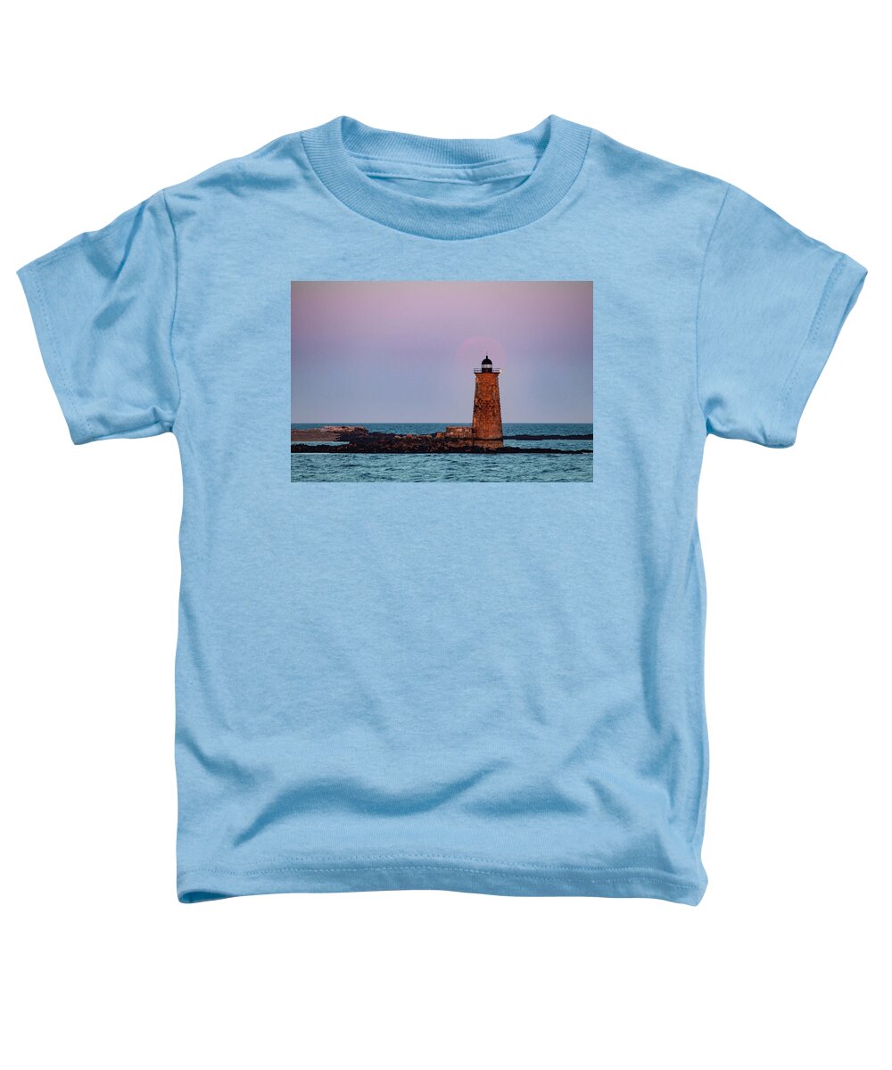 Whaleback Lighthouse Toddler T-Shirt featuring the photograph Whaleback Lighthouse Full moon Rising by Jeff Folger