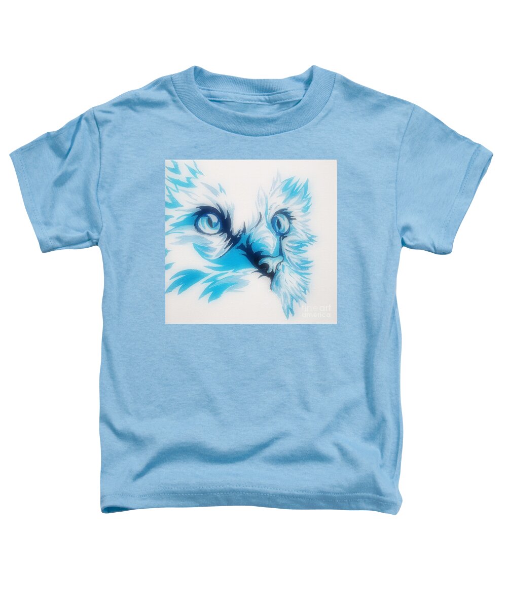 Blue Cat Toddler T-Shirt featuring the painting Blue cat abstract way by Natalia Wallwork