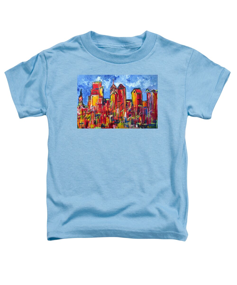 Philadelphia Toddler T-Shirt featuring the painting Red Blue Philly Skyline by Britt Miller
