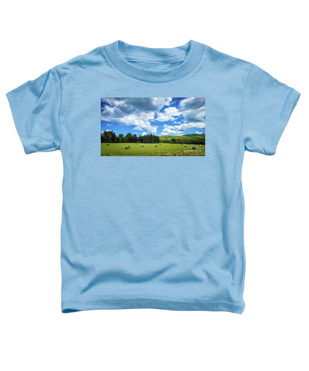 Canada Toddler T-Shirt featuring the photograph Hay Bales on Roadtrip Canada by Mary Capriole